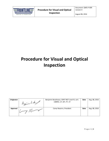 Procedure For Visual And Optical Inspection