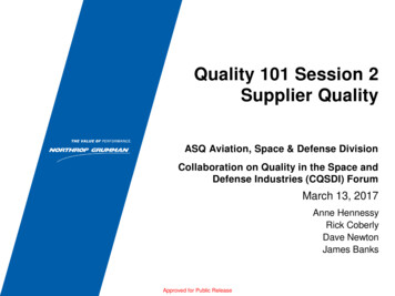 Quality 101 Session 2 Supplier Quality - ASQ