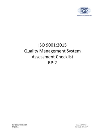 ISO 9001:2015 Quality Management System Assessment .
