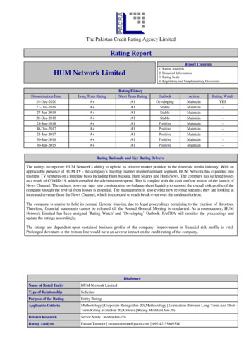 1. Rating Analysis HUM Network Limited 2. Financial .