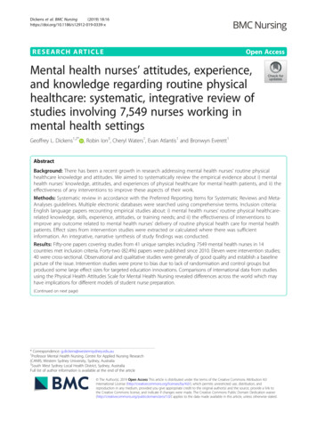 Mental Health Nurses’ Attitudes, Experience, And Knowledge .