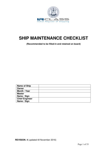 SHIP MAINTENANCE CHECKLIST - IRClass