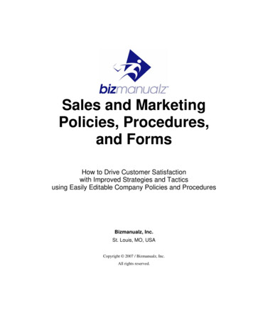 Sales And Marketing Policies, Procedures, And Forms