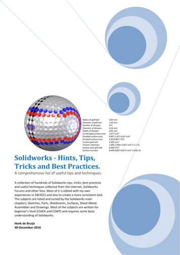 Solidworks - Hints, Tips, Tricks And Best Practices.