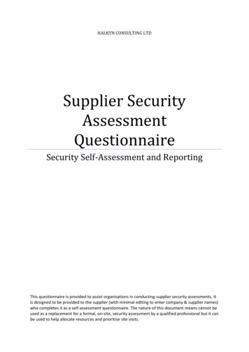 Supplier Security Assessment Questionnaire