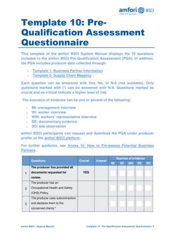 Template 10: Pre- Qualification Assessment Questionnaire