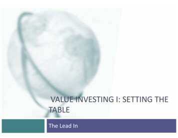 VALUE INVESTING I: SETTING THE TABLE