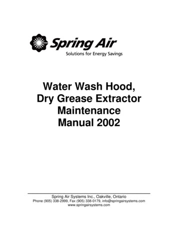 Water Wash Hood Dry Gresae Extractor Maintenance Manual 2002