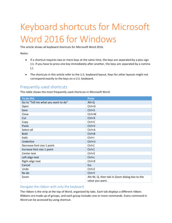 Keyboard Shortcuts For Microsoft Word 2016 For Windows