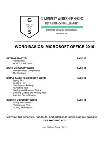 WORD BASICS: MICROSOFT OFFICE 2010