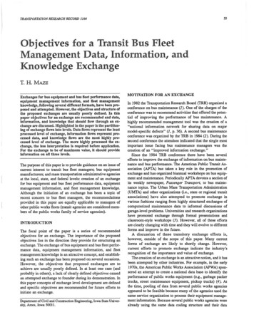 Objectives For A Transit Bus Fleet Management Data .
