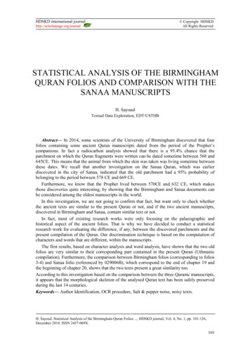 STATISTICAL ANALYSIS OF THE BIRMINGHAM QURAN 