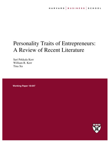 Personality Traits Of Entrepreneurs: A Review Of Recent .