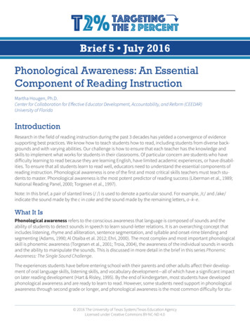 Phonological Awareness: An Essential Component Of Reading .