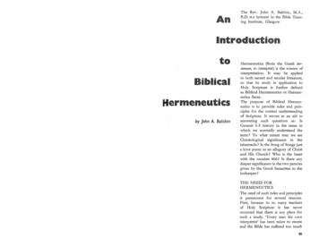 Introduction Biblical Hermeneutics - BiblicalStudies .uk