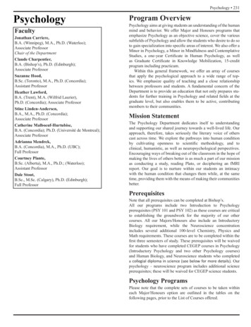 Psychology 231 Psychology Program Overview