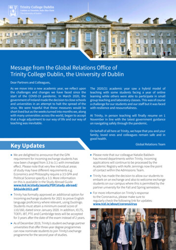 Message From The Global Relations Office Of Trinity . - 東京大学