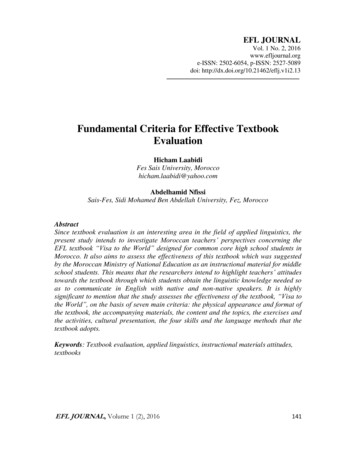 Fundamental Criteria For Effective Textbook Evaluation