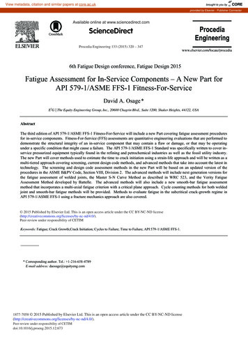 Fatigue Assessment For In-Service Components – A New Part .