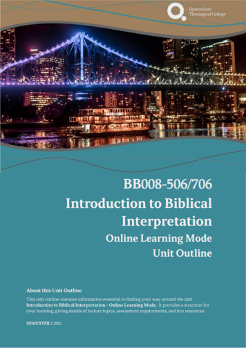 INTRODUCTION TO BIBLICAL INTERPRETATION - Qtc.edu.au