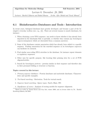 6.1 Bioinformatics Databases And Tools - Introduction