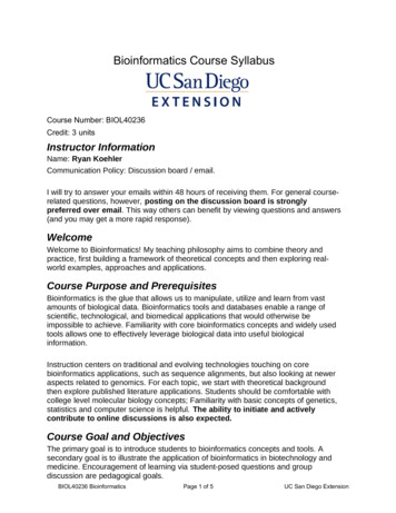 Bioinformatics Course Syllabus - UC San Diego Extension
