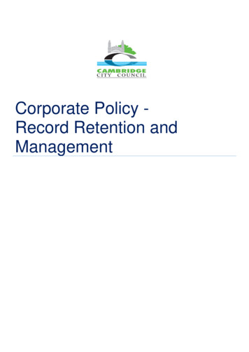 Corporate Policy - Record Retention And Management