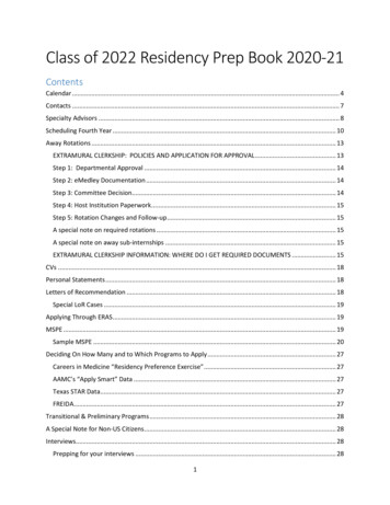 Class Of 2022 Residency Prep Book 2020 - Medicine.tulane.edu