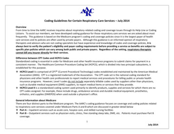 Coding Guidelines For Certain Respiratory Care Services July 2014