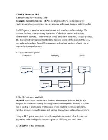 I. Basic Concepts On ERP Enterprise Resource Planning ERP