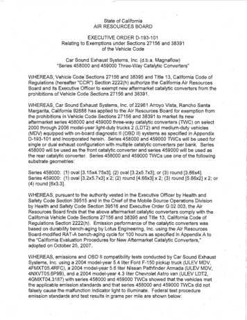 State Of California AIR RESOURCES BOARD EXECUTIVE ORDER 