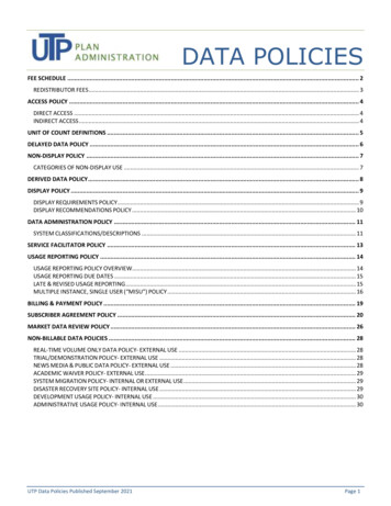 UTP Data Policies - UTPPlan