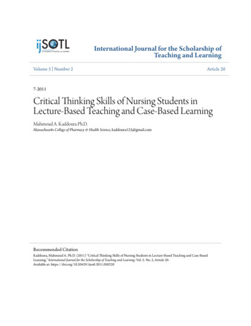 Critical Thinking Skills Of Nursing Students In Lecture-Based Teaching .