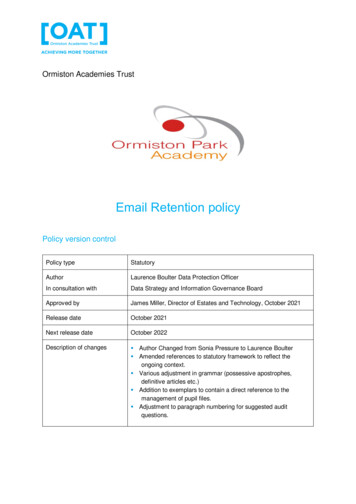 Email Retention Policy - Ormistonpark .uk
