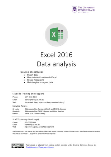 Excel 2016 Data Analysis - University Of Queensland
