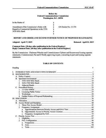 Federal Communications Commission FCC 15-47 GN Docket No. 12-354 REPORT .