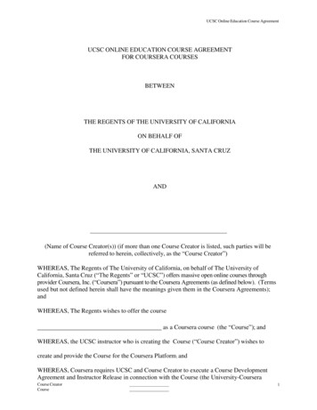 Ucsc Online Education Course Agreement For Coursera Courses Between The .
