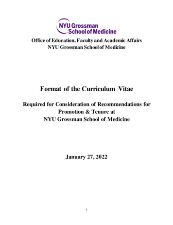 Format Of The Curriculum Vitae - NYU Langone Health