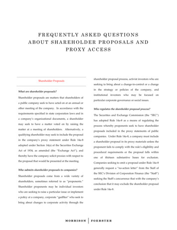 Frequently Asked Questions About Shareholder Proposals And Proxy Access