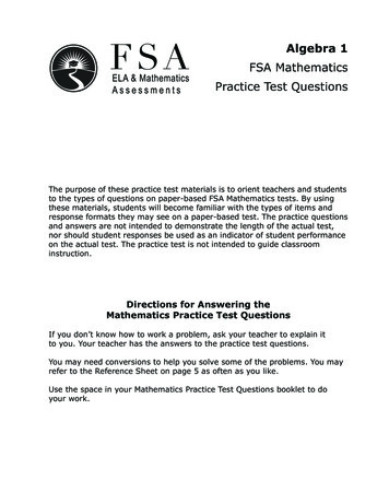 Algebra 1 FSA Mathematics Practice Test Questions
