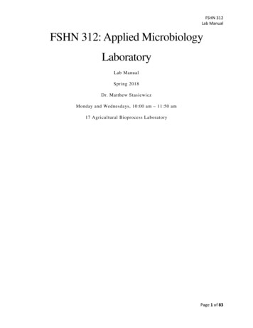 Lab Manual FSHN 312: Applied Microbiology Laboratory