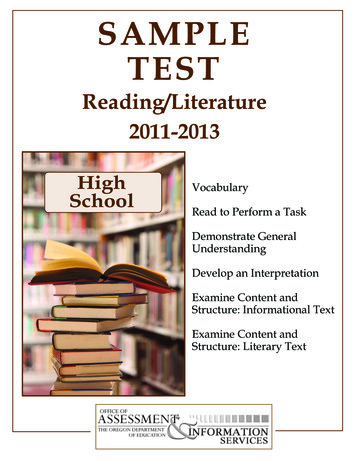 Reading/Literature Sample Test 2011-2013 - High School