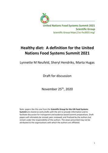 Healthy Diet: A Definition For The United Nations Food .