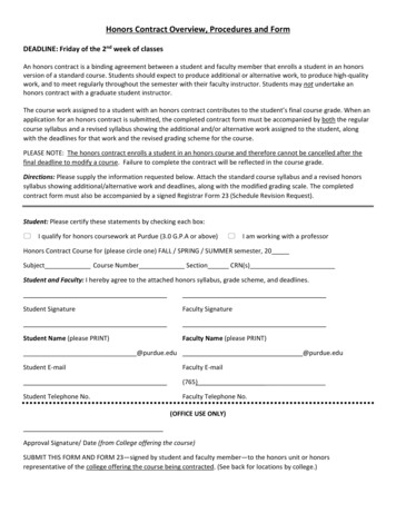 Honors Contract Overview, Procedures And Form - Purdue University