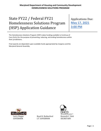 State FY22 / Federal FY21 Applications Due: Homelessness Solutions .