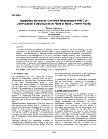 Integrating Reliability-Centered Maintenance With Cost .