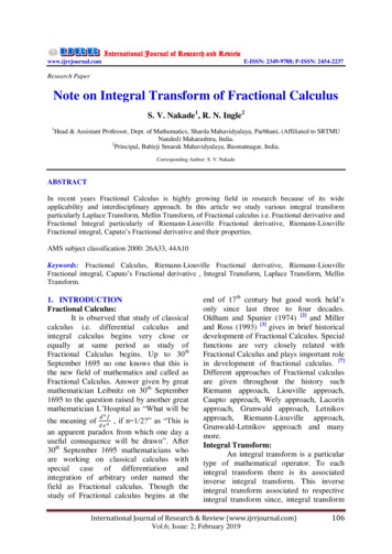 Research Paper Note On Integral Transform Of Fractional .