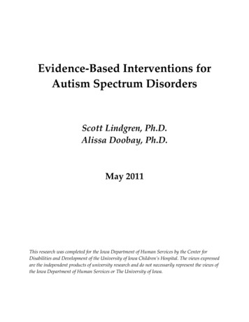 Evidenced-Based Interventions For Autism Spectrum Disorders