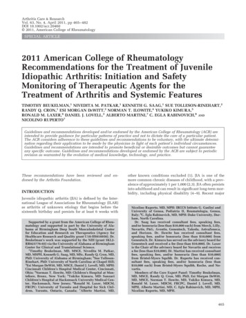 2011 American College Of Rheumatology Recommendations For The Treatment .