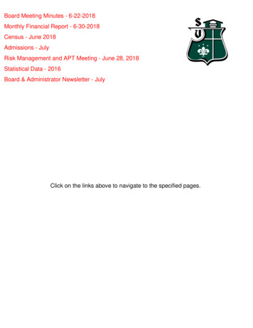Board Meeting Minutes - 6-22-2018 Monthly Financial Report - 6-30-2018 .